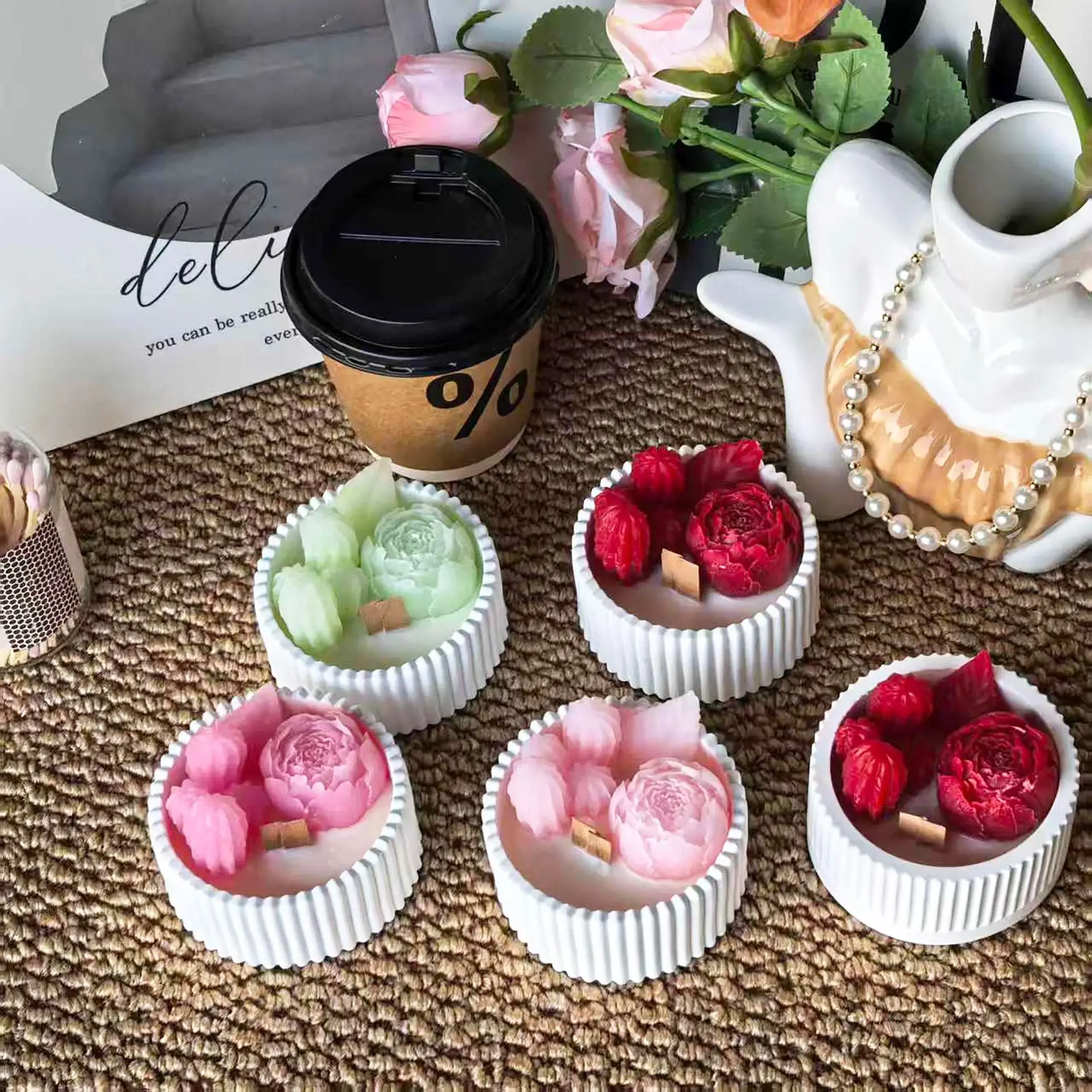 Waxing Kit Home - 2pcs Floral Rose Cup Scented Candle,